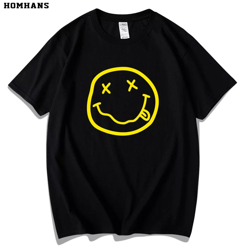 Red Korean Nirvana Nirvana Band European and American Metal Rock Pure Cotton Short sleeved Men's Smiling Face T-shirt Women's Loose Large Size (3)