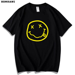 Red Korean Nirvana Nirvana Band European and American Metal Rock Pure Cotton Short sleeved Men's Smiling Face T-shirt Women's Loose Large Size (3)