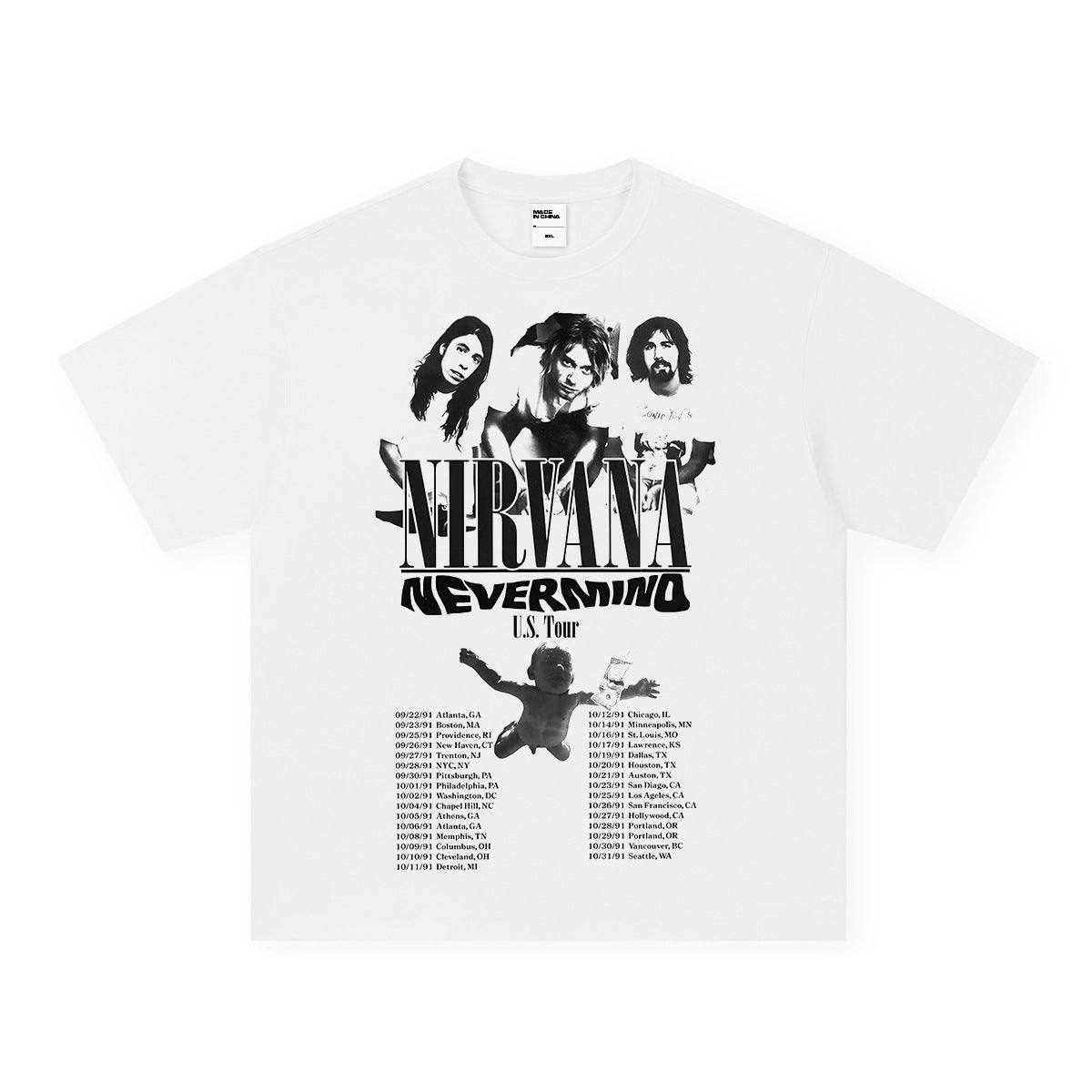 NIRVANA Rock American Retro Short Sleeve T-shirt Washed Heavy Cross border Printed Trendy Pure Cotton Vintage Men (7)