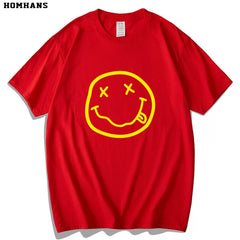 Red Korean Nirvana Nirvana Band European and American Metal Rock Pure Cotton Short sleeved Men's Smiling Face T-shirt Women's Loose Large Size (2)