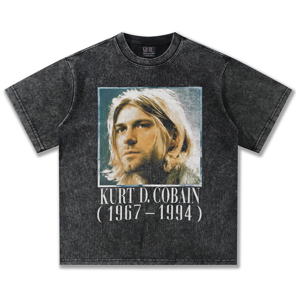 2025 Spring/Summer New Cross border NIRVANA Rock Band Vintage Short sleeved T-shirt Heavy duty Washed and Used Trend (14)