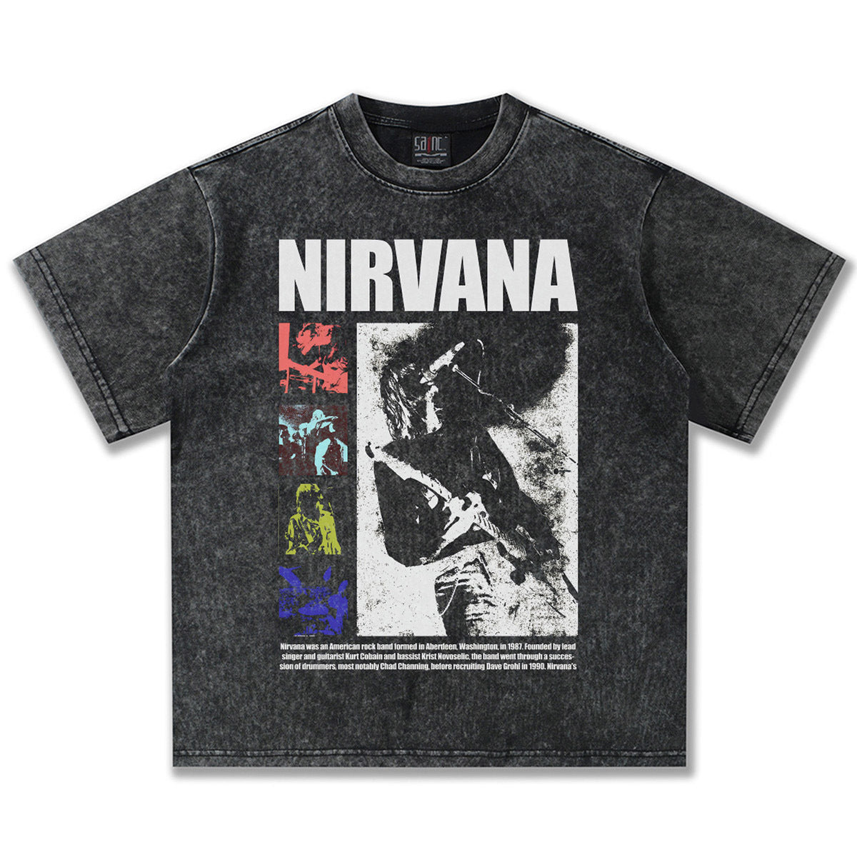 2025 Spring/Summer New Cross border NIRVANA Rock Band Vintage Short sleeved T-shirt Heavy duty Washed and Used Trend (7)