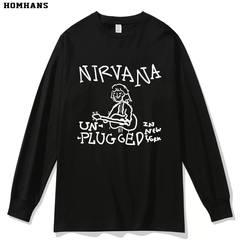 NIRVANA Nirvana Band hand drawn punk personality spring and autumn long sleeved T-shirt heavyweight pure cotton casual base shirt (1)