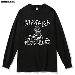 NIRVANA Nirvana Band hand drawn punk personality spring and autumn long sleeved T-shirt heavyweight pure cotton casual base shirt (1)