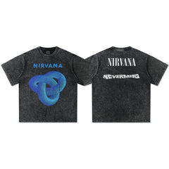 2025 Spring/Summer New Cross border NIRVANA Rock Band Vintage Short sleeved T-shirt Heavy duty Washed and Used Trend (3)