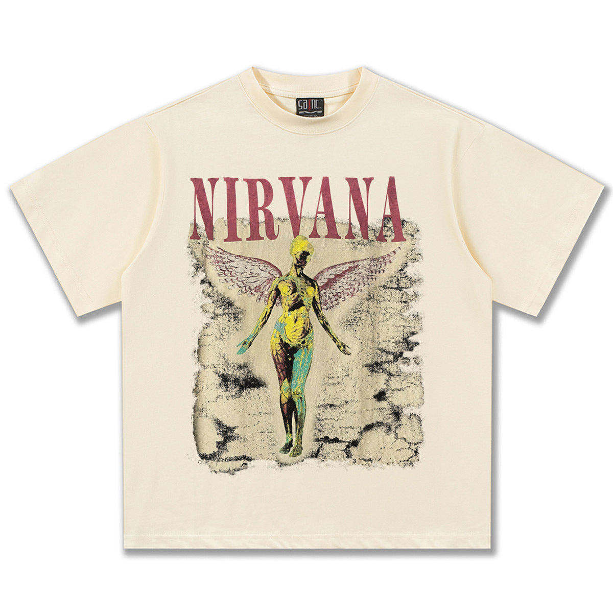 2025 Spring/Summer New Cross border NIRVANA Rock Band Vintage Short sleeved T-shirt Heavy duty Washed and Used Trend (16)