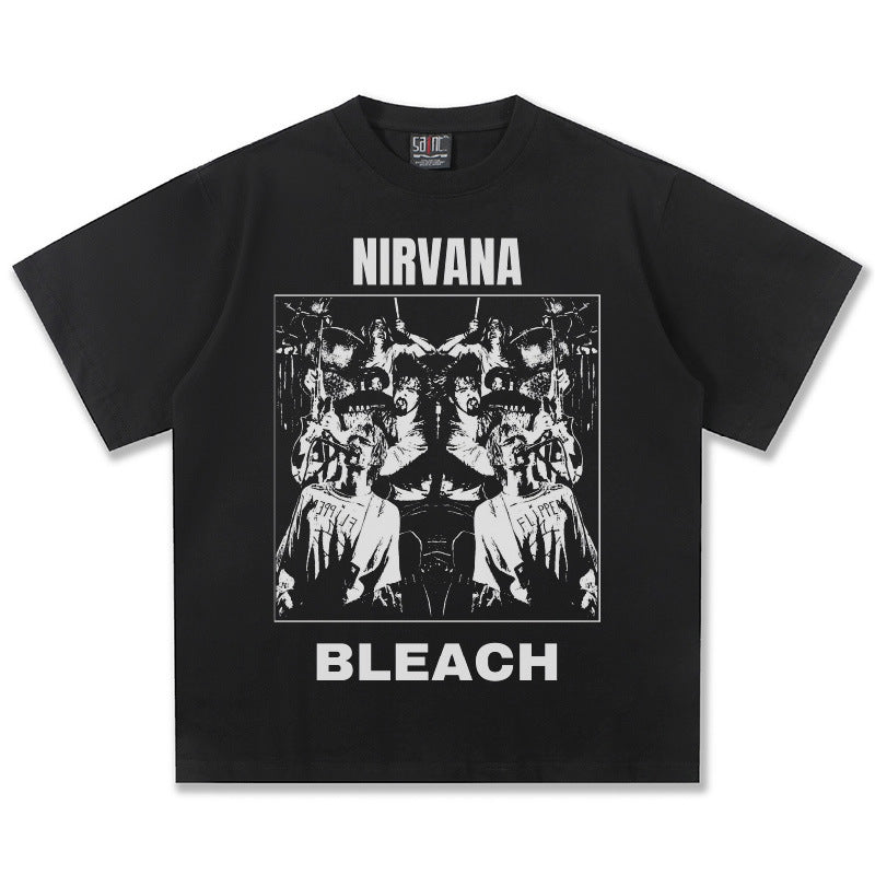 2025 Spring/Summer New Cross border NIRVANA Rock Band Vintage Short sleeved T-shirt Heavy duty Washed and Used Trend (12)