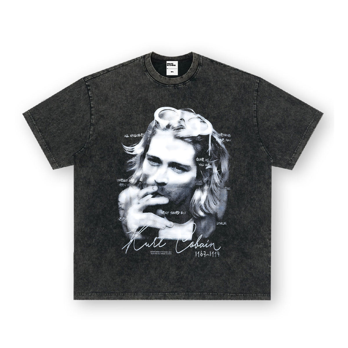 NIRVANA Rock American Retro Short Sleeve T-shirt Washed Heavy Cross border Printed Trendy Pure Cotton Vintage Men (6)
