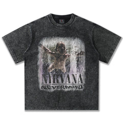 2025 Spring/Summer New Cross border NIRVANA Rock Band Vintage Short sleeved T-shirt Heavy duty Washed and Used Trend (2)