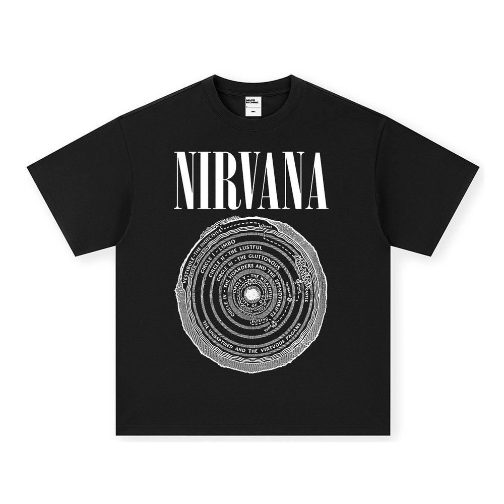 NIRVANA Rock American Retro Short Sleeve T-shirt Washed Heavy Cross border Printed Trendy Pure Cotton Vintage Men (4)
