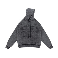 Street Style Distressed Wash Graphic Full Zip Hooded Jacket