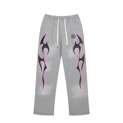 Y2K Street Elastic Drawstring Waist Wide‑Leg Graphic Casual Sweatpants